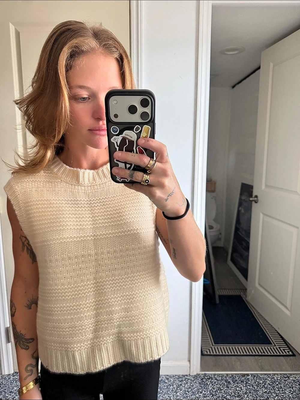 Enza costa Cashmere Sleeveless Cashmere Sweater in Cream